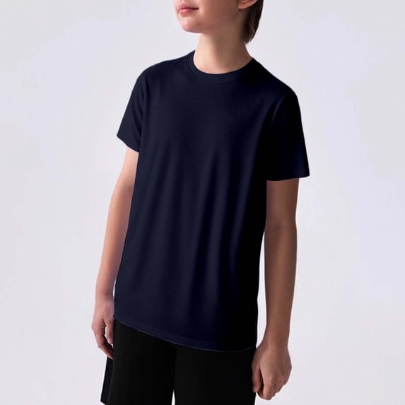 Unisex Children Sweat‑Wicking Plain Tee, Lightweight Breathable Summer Outdoor Play Short Top