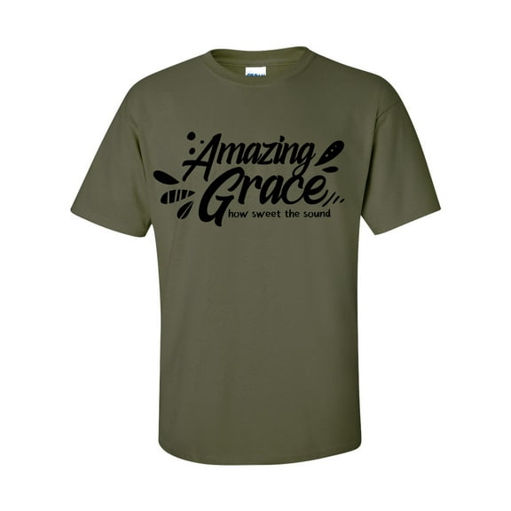 Unisex Christian Amazing Grace How Sweet The Sound Short Sleeve T-shirt-Military-Small