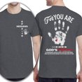 thumbnail image 1 of Unisex Christian Double-Sided T-Shirt, God's Masterpiece Ephesians 2:10 Tee, Handprint Scripture Shirt, Dark Heather, Size S, 1 of 6