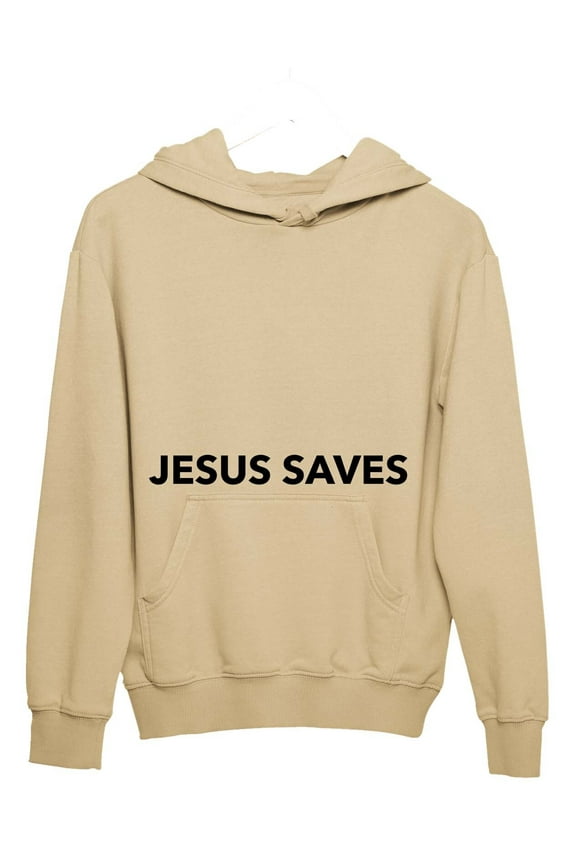 Unisex Christian Hoodie Jesus Saves Hooded Sweatshirt-Tan-medium