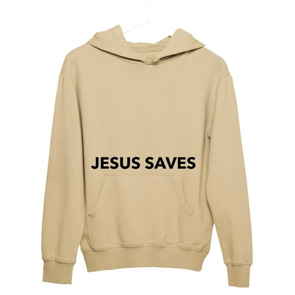 Unisex Christian Hoodie Jesus Saves Hooded Sweatshirt-Tan-small
