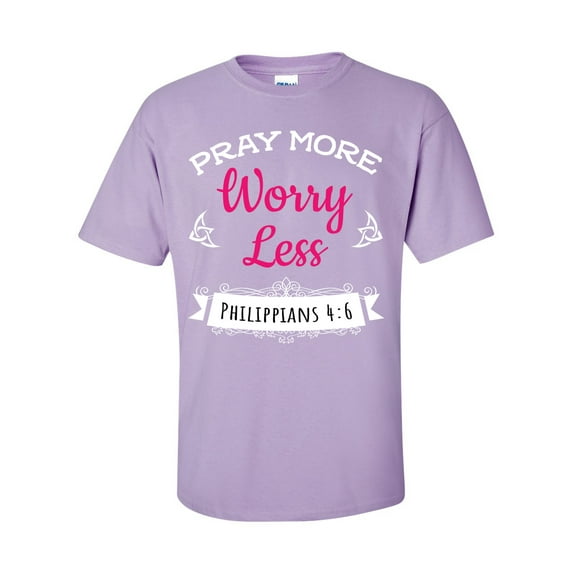 Unisex Christian Pray More Worry Less Phillipians 4:6 Short Sleeve T-shirt-Orchid-medium