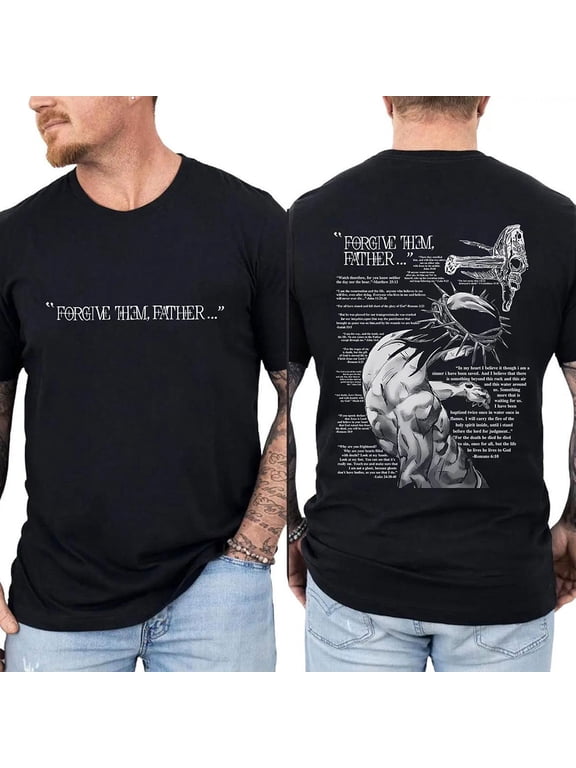 Unisex Christian T-Shirt, “Forgive Them, Father” Double-Sided Graphic Tee, Jesus-Inspired Religious Cotton Shirt, Sizes S–5XL