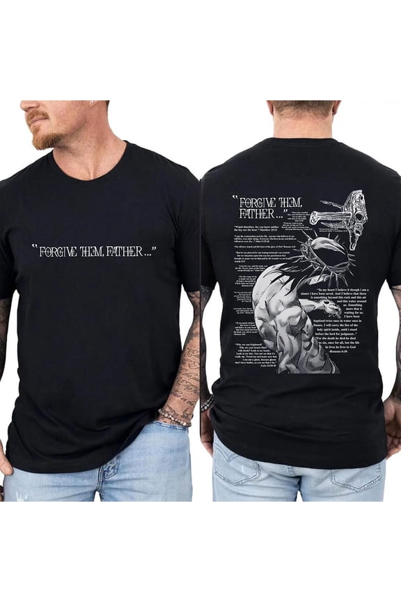 Unisex Christian T-Shirt, “Forgive Them, Father” Double-Sided Graphic Tee, Jesus-Inspired Religious Cotton Shirt, Sizes S–5XL