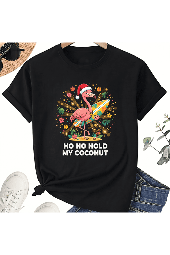 Unisex Christmas In July Flamingo Coconut Graphic T-Shirt