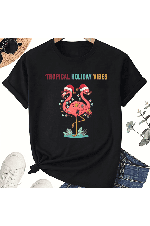 Unisex Christmas In July Tropical Flamingo T-Shirt