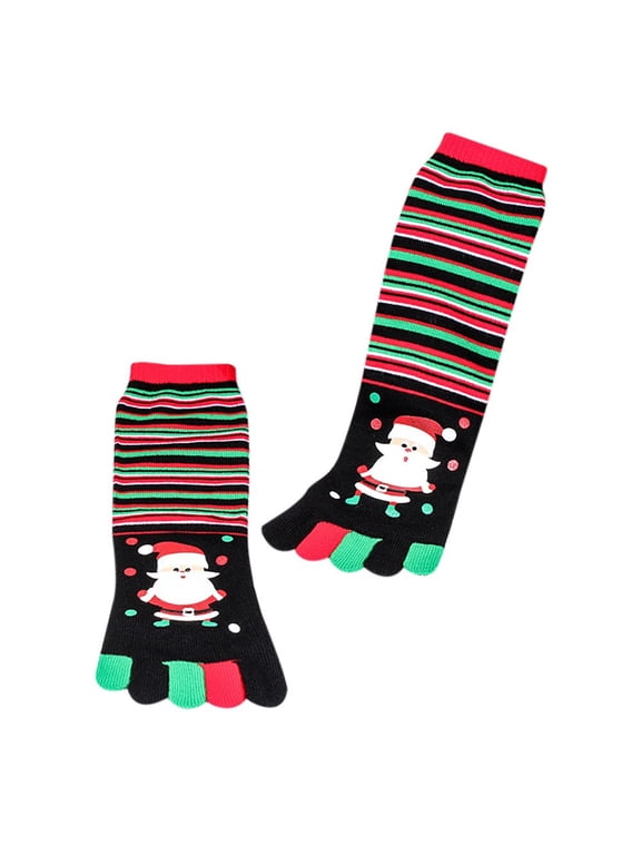 Unisex Christmas Multicolor Toe Socks - Five Finger Cotton Socks for Men and Women, Fun Novelty 3D Print Ankle Soft Breathable Separated Toe Socks for Everyday Casual Wear Multicolor