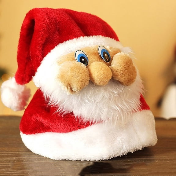 Unisex Christmas Plush Santa Women Print Hat Family Gathering Prop Cap for Holiday Red Free Size