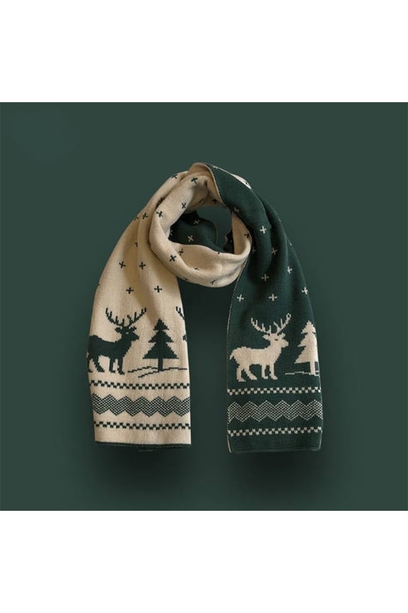 Unisex Christmas Reindeer Snowflake Scarf Fall Winter Warm Knit Long Scarf Large Scarves Gifts