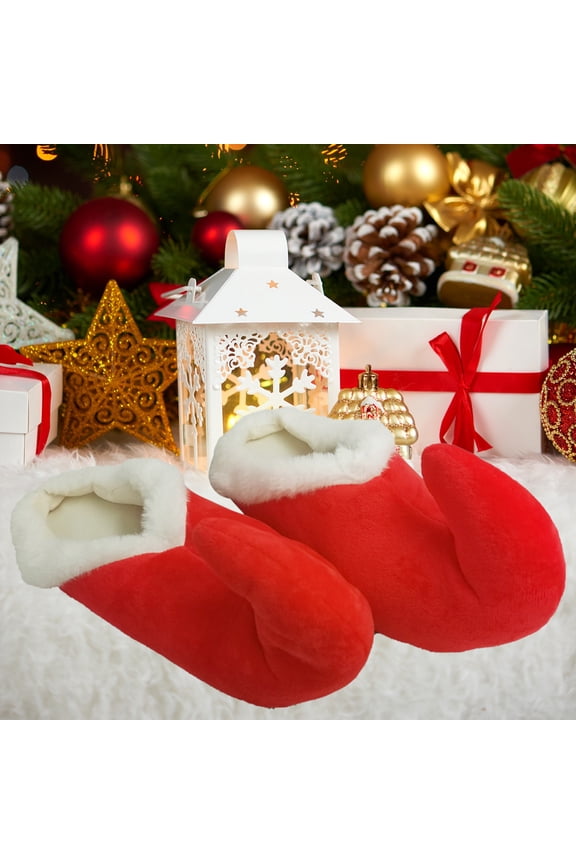 Unisex Christmas Slippers Christmas Hat Shoes Slippers Cute Plush Adult Anti Slip House Loafers for Women Men
