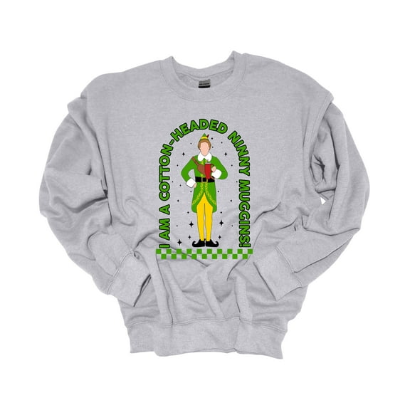 Unisex Christmas Sweatshirt Cotton Headed Ninny Muggins Elf Festive Holiday Crewneck Sweatshirt-Sports Grey-small