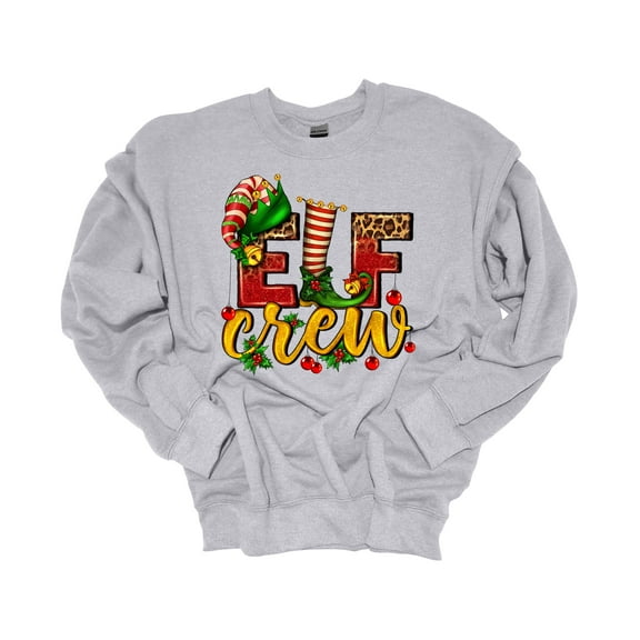 Unisex Christmas Sweatshirt Elf Crew Festive Holiday Crewneck Sweatshirt-Sports Grey-xl