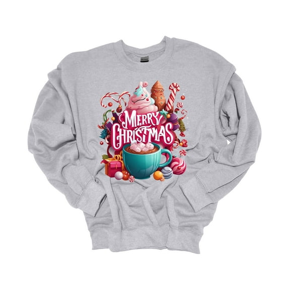 Unisex Christmas Sweatshirt Merry Christmas Hot Chocolate Festive Holiday Crewneck Sweatshirt-Sports Grey-xxxl