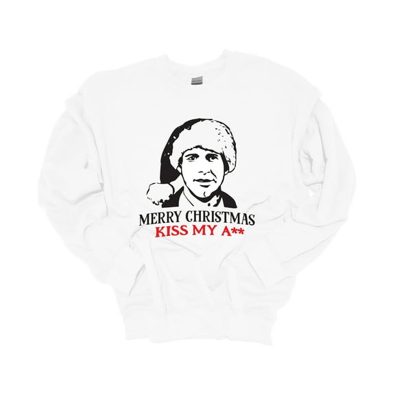Unisex Christmas Sweatshirt Merry Christmas! Kiss My A** Clark Griswold Festive Holiday Crewneck Sweatshirt-White-small