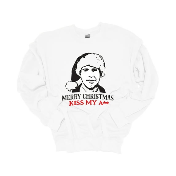Unisex Christmas Sweatshirt Merry Christmas! Kiss My A** Clark Griswold Festive Holiday Crewneck Sweatshirt-White-xxxl