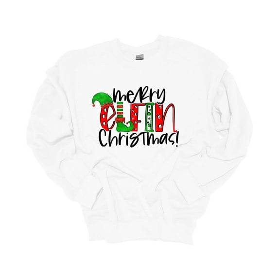 Unisex Christmas Sweatshirt Merry Elfin Christmas Festive Holiday Crewneck Sweatshirt-White-medium