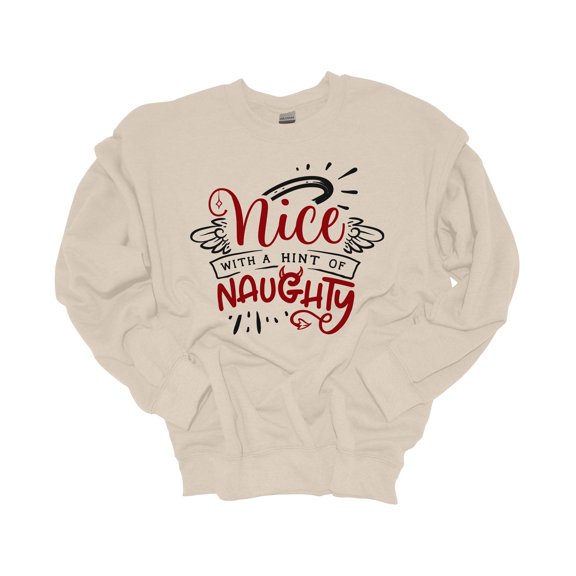 Unisex Christmas Sweatshirt NIce With A Hint of Naughty Festive Holiday Crewneck Sweatshirt-Sand-small