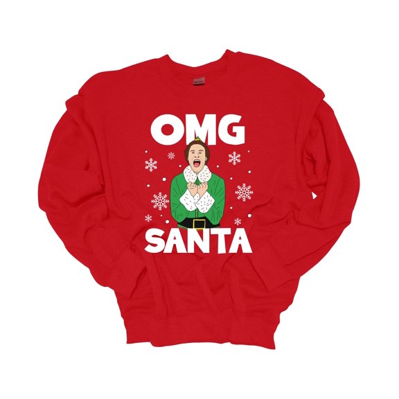 Unisex Christmas Sweatshirt Omg Santa I Know Him Elf Festive Holiday Crewneck Sweatshirt-Red-large