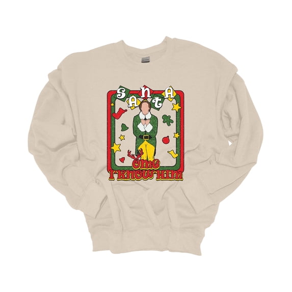 Unisex Christmas Sweatshirt Omg Santa I Know Him Elf Retro Festive Holiday Crewneck Sweatshirt-Sand-small