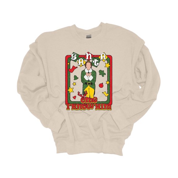 Unisex Christmas Sweatshirt Omg Santa I Know Him Elf Retro Festive Holiday Crewneck Sweatshirt-Sand-small