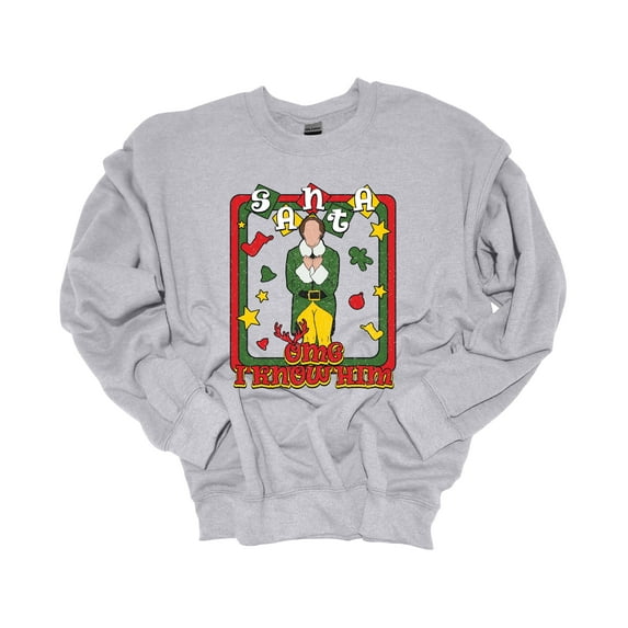 Unisex Christmas Sweatshirt Omg Santa I Know Him Elf Retro Festive Holiday Crewneck Sweatshirt-Sports Grey-4xl