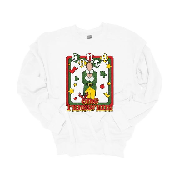 Unisex Christmas Sweatshirt Omg Santa I Know Him Elf Retro Festive Holiday Crewneck Sweatshirt-White-small