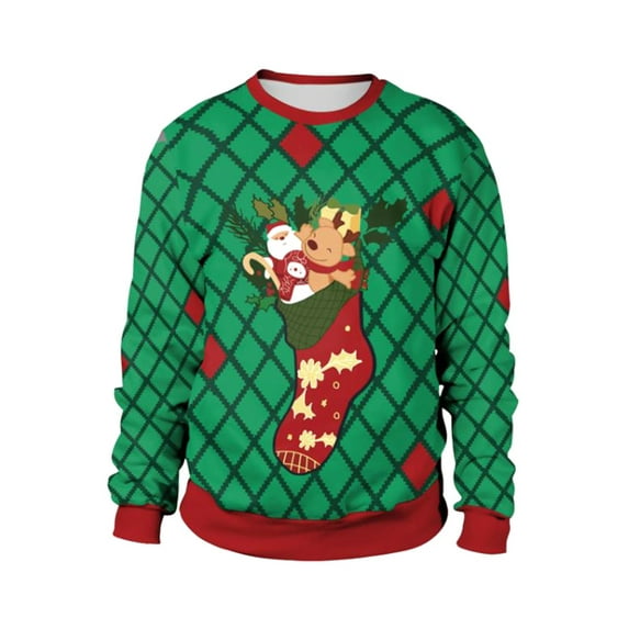 Unisex Christmas Sweatshirts 3D Graphic Long Sleeve Round Neck Oversized Pullover Tops for Men Women