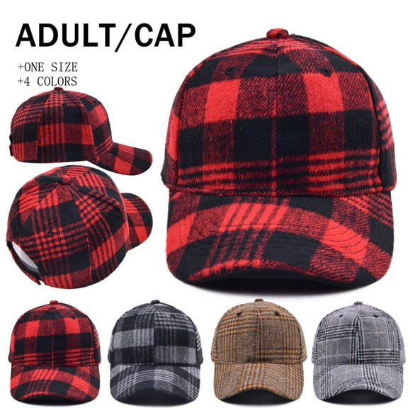 Unisex Classic Cotton Baseball Cap Plaid Pattern Adjustable Low Profile Hat