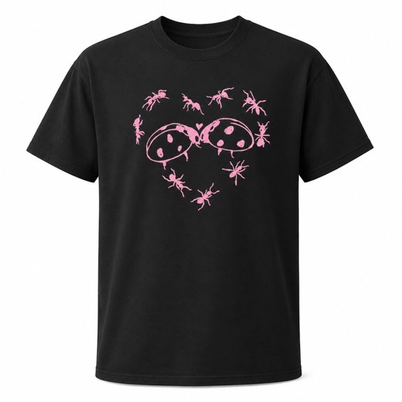 Unisex Classic Fit Ants & Ladybugs Heart Graphic T-Shirt