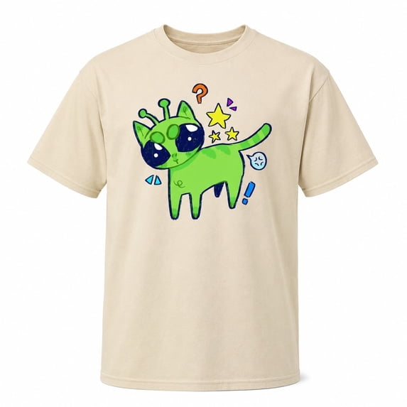 Unisex Classic Fit Graphic T-Shirt with Cute Green Alien Cat Print