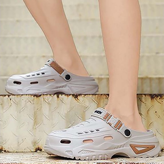Unisex Classic Perforated Clogs Breathable Platform Sandals Lightweight EVA Garden Shoes for Garden Beach (Khaki 10)