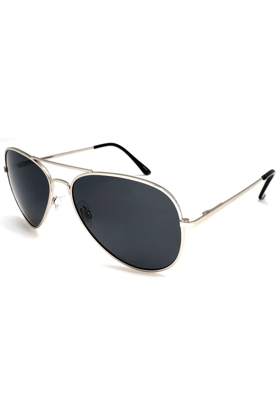 Unisex Classic Polarized Pilot Military Sunglasses - Nickel Plated Metal - Silver