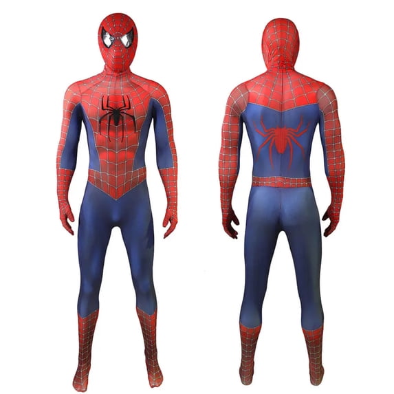 Unisex Classic Spider Cosplay Jumpsuits Red Blue Printed Superhero Outfits for Halloween Cosplay Character Carnival