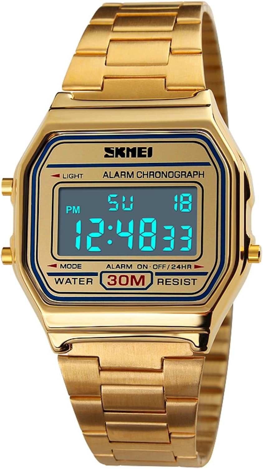 Unisex Classic Square Ultra Thin Digital Wrist Watch, Stainless Steel ...