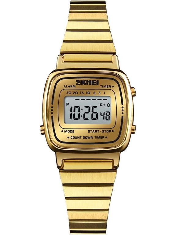 Unisex Classic Square Ultra Thin Digital Wrist Watch, Stainless Steel, Waterproof Luminous LED, Dual Time, Chronograph Stopwatch Alarm for Outdoor Sports