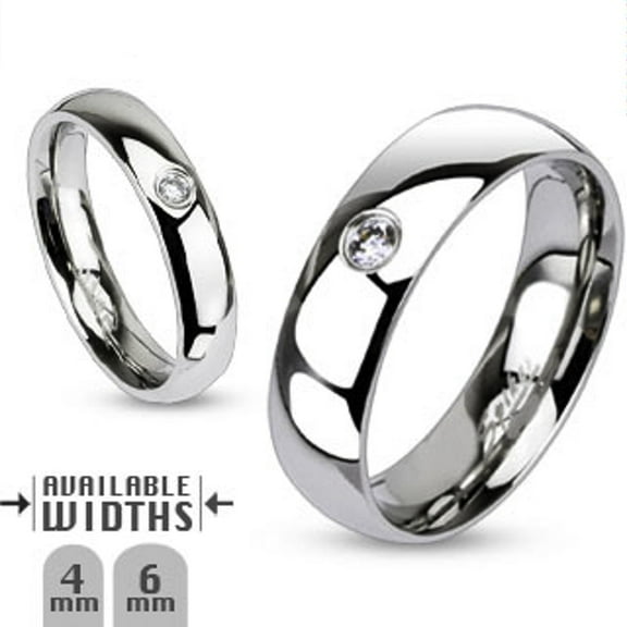 Unisex Classic Stainless Steel with Cubic Zirconia Wedding Band Ring Width 04 mm Size 08