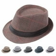thumbnail image 1 of Unisex Classic Vintage Retro Fedora Hat with Black Band Fashion Casual Jazz Plaid Cap, 1 of 8
