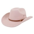thumbnail image 1 of Unisex Classic Wide Brim Fedora Hat with Belt Buckle Felt Women's Panama Hat, Hats for Cowboy Cowgirl, 1 of 8