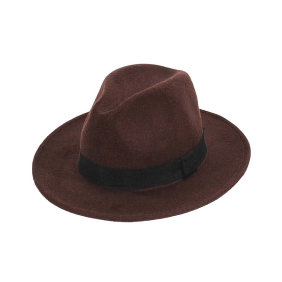 Unisex Classic Wool Fedora Hat, Wide Brim Jazz Sun Winter Dress Cap
