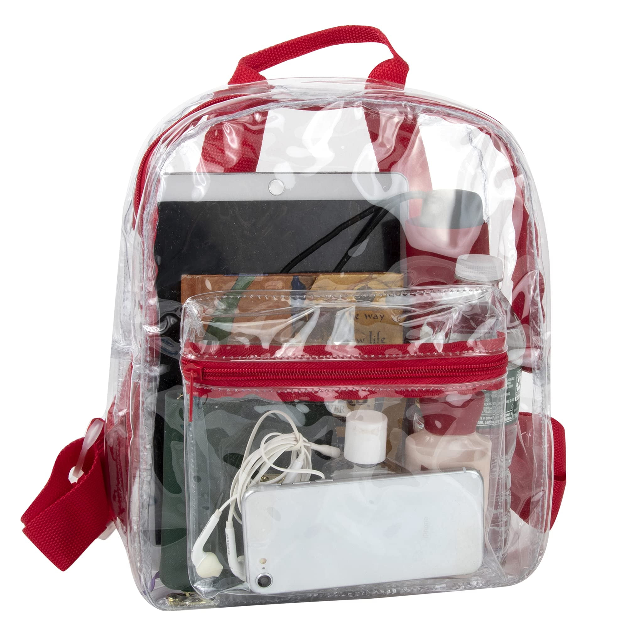 Unisex Clear Mini Backpacks for Beach Travel Stadium Approved Bag with Adjustable Straps Black 10 x 4.25 x 10