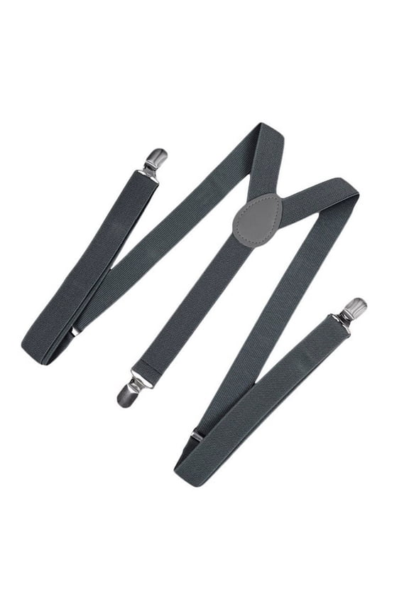 Unisex Clip on Suspender Elastic Y-Shape Back Formal Adjustable Braces, Dark Gray