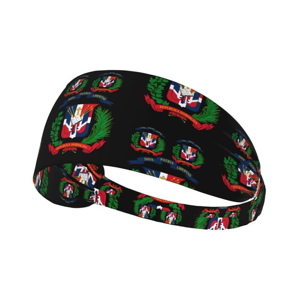 Unisex Coat Of Arms Of The Dominican Republic Sweatband Sports Headband For Running Cycling Yoga Workout Stretchy Hairband