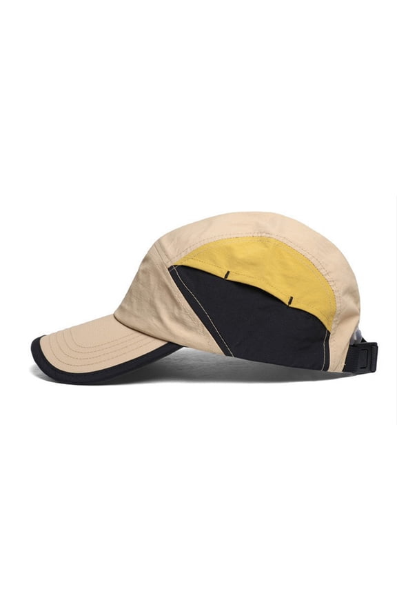 Unisex Color Block Baseball Cap for Outdoor Enthusiasts,Quick Dry Water Resistant Sports Hat,Lightweight Breathable Hiking Running Cap with Adjustable Closure,Men Women Unstructured Camp Hat,Khaki