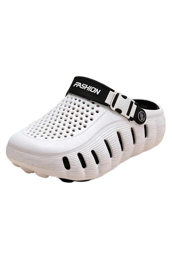 Unisex Color Block Hollow Out Platform Clogs for Women Men Wide Toe Box Lightweight Non Slip Summer Slide Sandals White Size 7