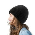 thumbnail image 1 of Unisex Color Block Knit Hat, Plush Fleece Lined Winter Beanie for Men Women,Thick Warm Skull Cap for Cold Weather, Outdoor Activities and Daily Use,2025 Winter Stocking Cap with Ear Protection Black, 1 of 6