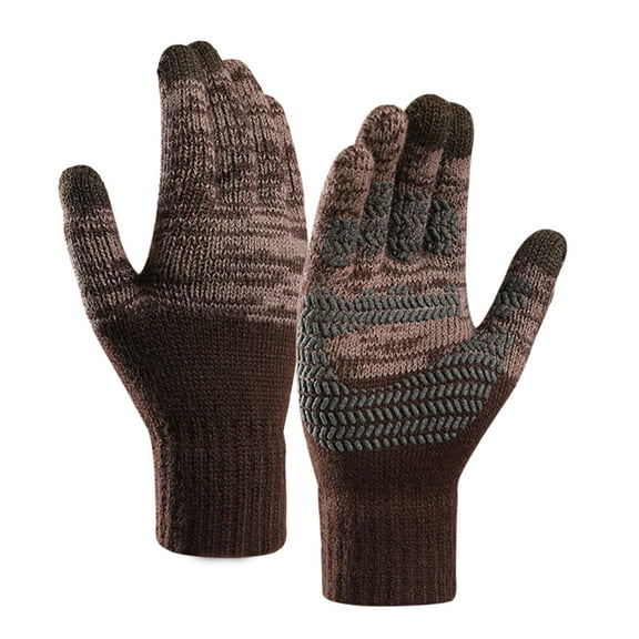Unisex Color Block Screen Print Touchscreen Gloves, All-in-One Winter Warm Gloves, Thermal Knit Gloves with Upgraded Touch Sensitivity, Stretchy Cuff Cold Weather Gloves Coffee