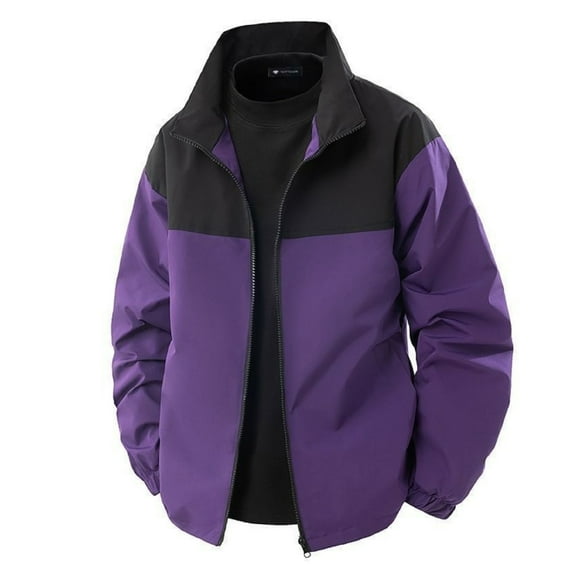 Unisex Colorblock Casual Long-sleeve Windbreaker - Outdoor Sports Windproof & Waterproof Zipper Jacket, Purple, Size M