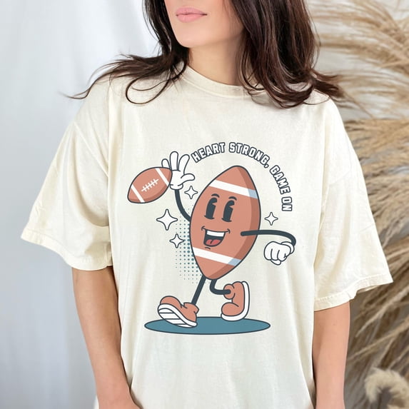 Unisex Comfort Colors Football Shirt, Football Season Shirt, Game Day Tee, Gameday Football Tee, Sunday Football, Heart Strong Game On Shirt (Colors:Washed Denim; Sizes:3XL;)