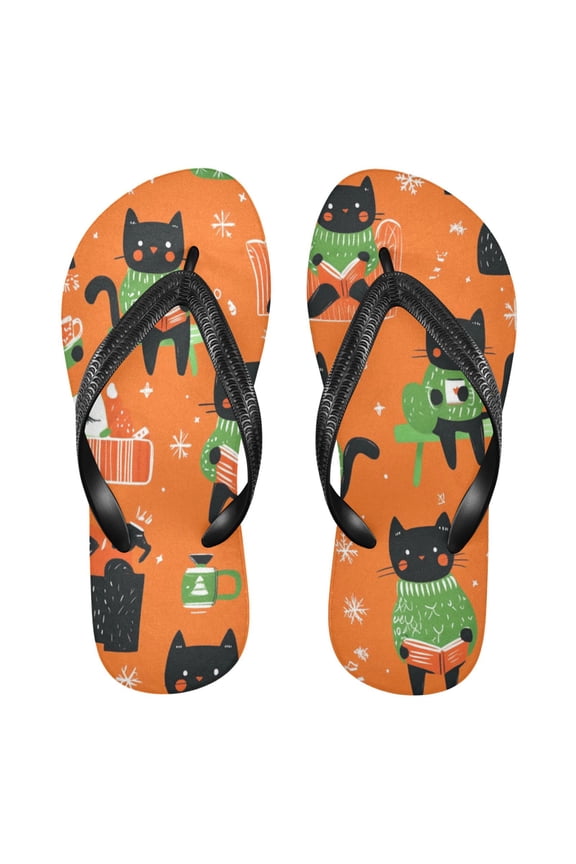 Unisex Comfort Flip Flops Summer Thong Sandals Non Slip Soles Flip Flop for Beach, Pool, and Daily Wear Cartoon Black Cats Pattern XL