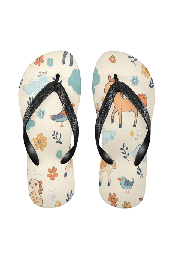 Unisex Comfort Flip Flops Summer Thong Sandals Non Slip Soles Flip Flop for Beach, Pool, and Daily Wear Cartoon Horses and Flowers XXL